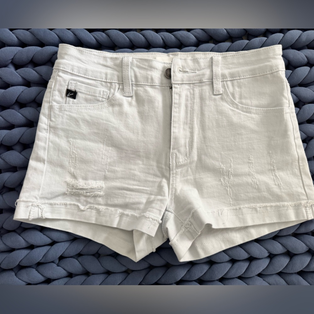 KanCan White Distressed Denim Shorts medium